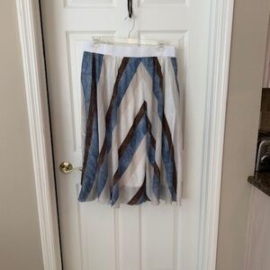 Ivory, Light Beige, Brown and Blue Patterned Slimming Skirt by Chico's